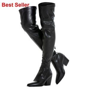 Women's Over the Knee Boots Suede Block Heel Pointed Toe OTK